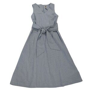Anne Klein Blue & White Striped Sleeveless Midi Dress With Tie Waist. NWT.